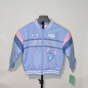 NWT Disney Stitch Girls Varsity Bomber Jacket - Blue/Pink - Size 6/6X